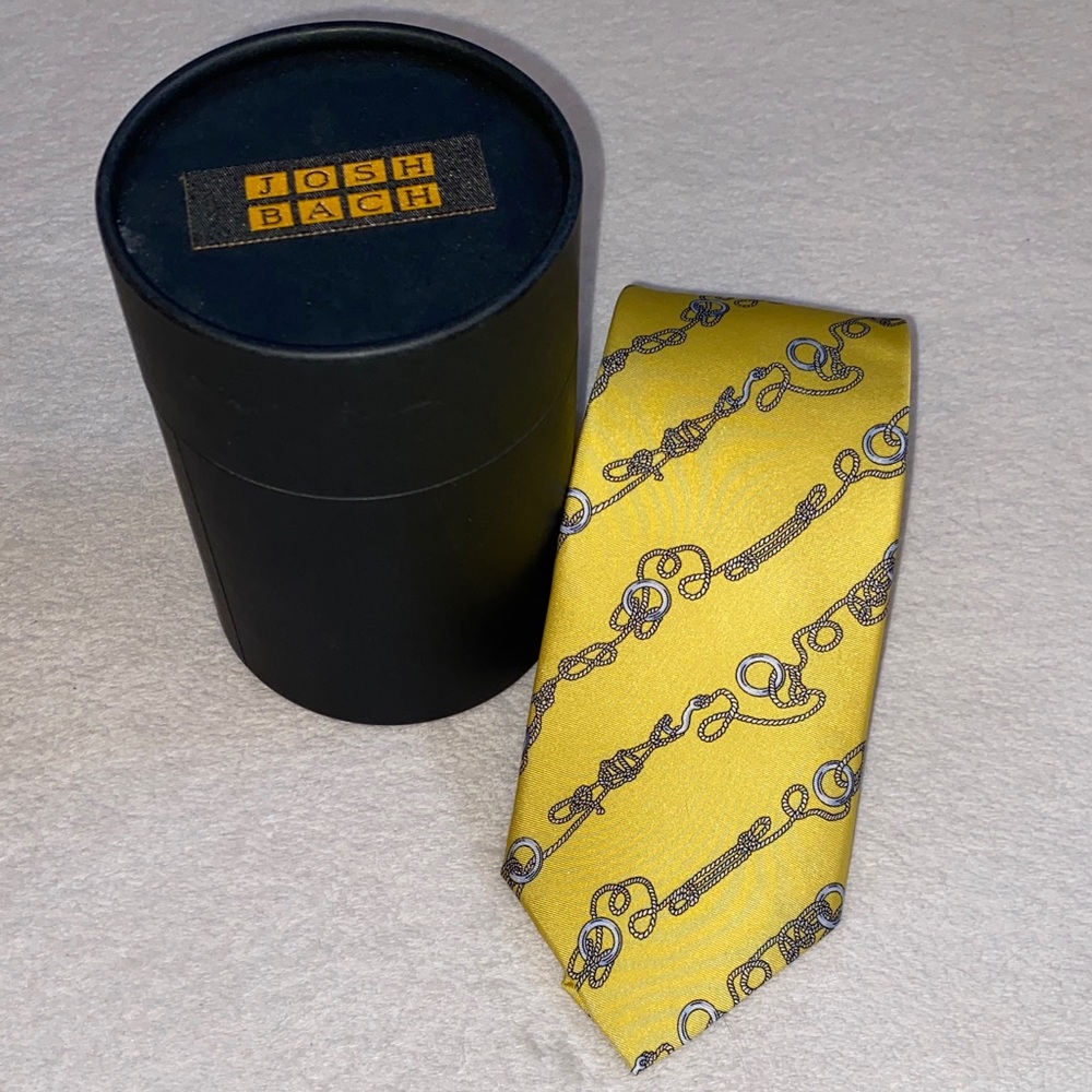 Josh Bach Nautical Knots 100% silk men’s necktie yelllw with ropes and knots